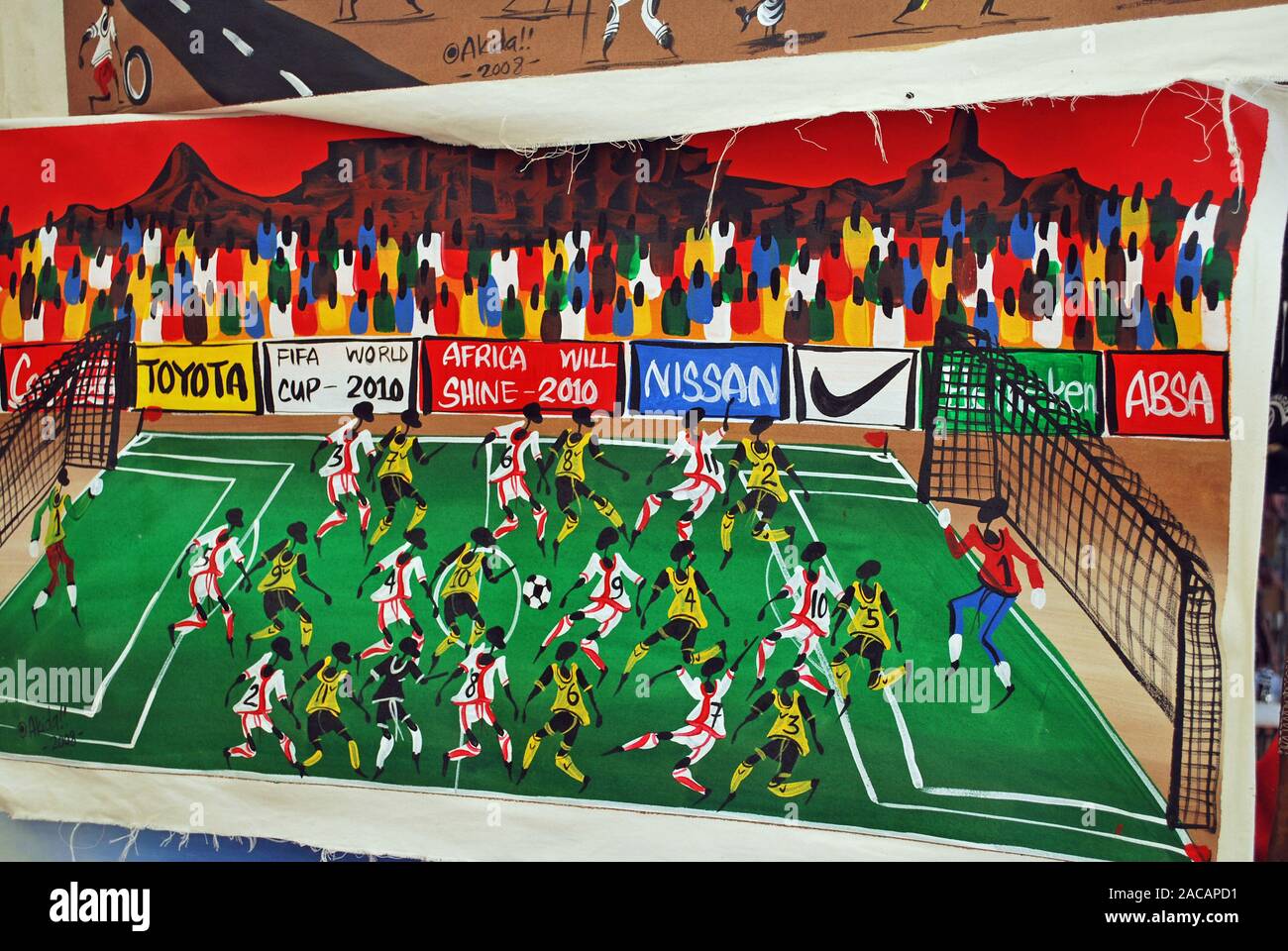 Fußball, Fußball-Weltmeisterschaft in Südafrika, Greenmarket, Souvenirs 2010, Kapstadt, Südafrika, Südafrika Stockfoto