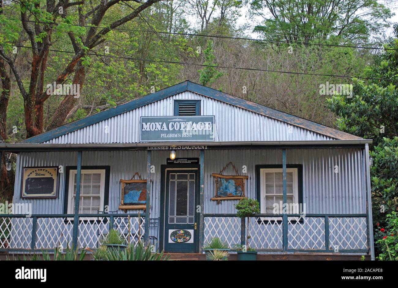Hotel in einem historischen Goldgräberstadt in Pilgrims Rest von Südafrika Stockfoto