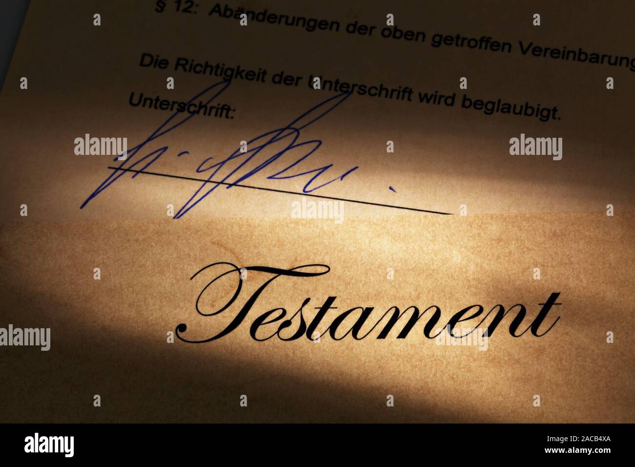 Testament in Deutscher Sprache Stockfoto