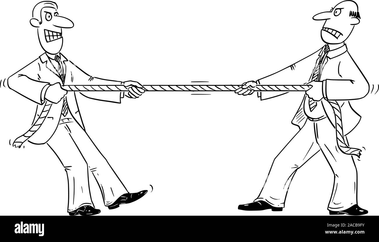 Vektor witzigen Comic cartoon Zeichnen von zwei Geschäftsmänner oder Konkurrenten spielen Tauziehen mit Seil. Stock Vektor