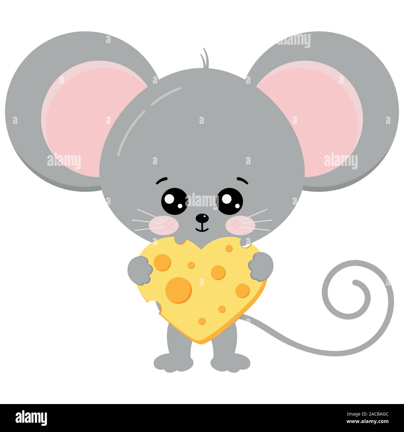 Süße Maus und Herzform Stück Käse in die Pfoten Vector Illustration. Stock Vektor