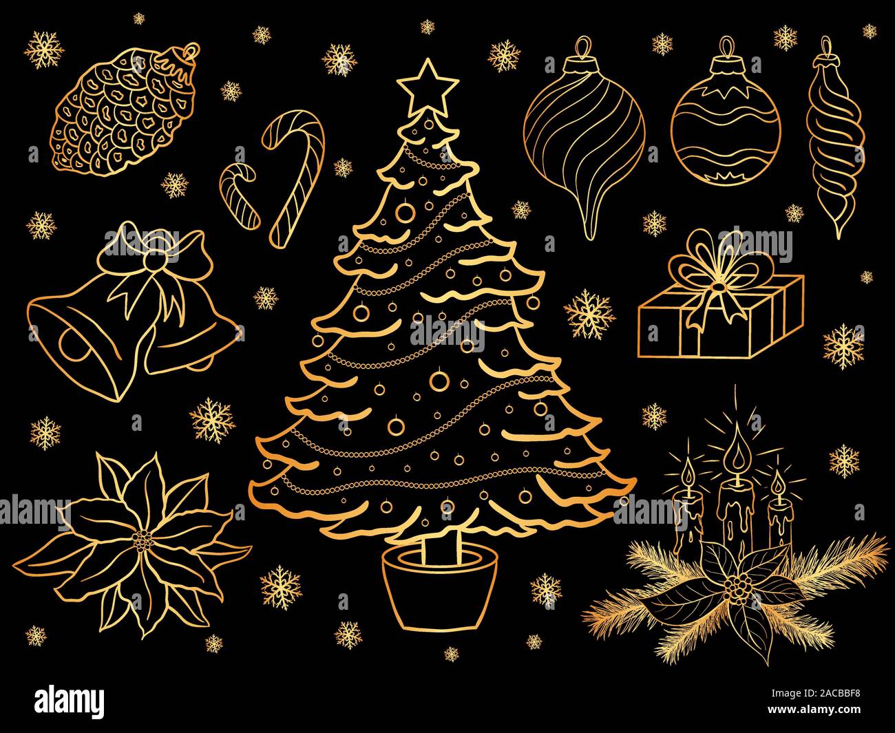 Vektor einrichten von Hand gezeichnet goldene Weihnachten Elemente Stock Vektor