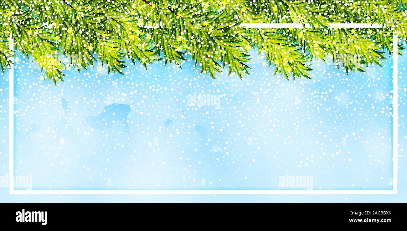Winter Hintergrund mit Weihnachtsbaum, Zweige und Schneefall Vektor Stock Vektor
