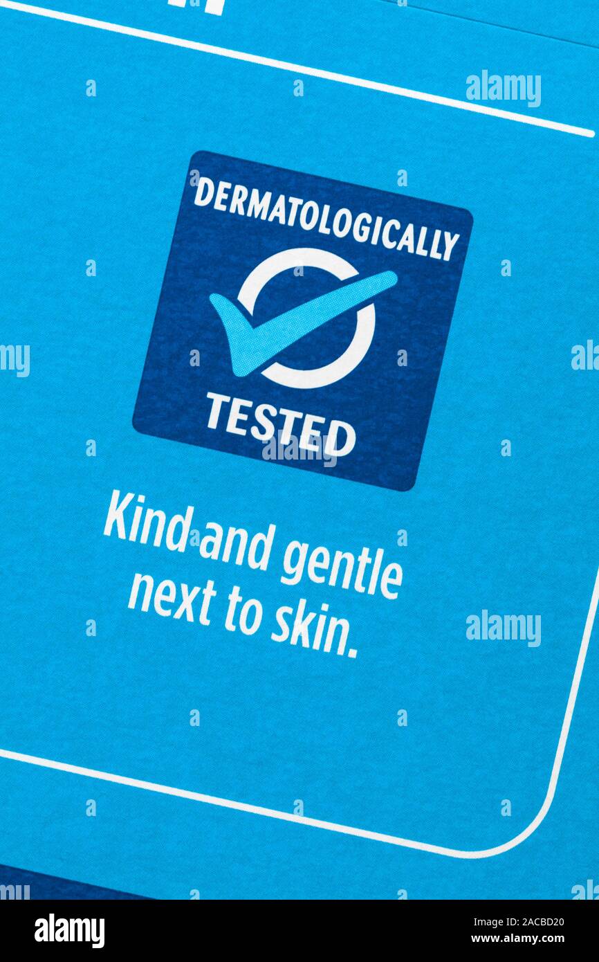 Dermatologisch getestet Art und sanften neben Haut - Detail auf Box von Persil nicht Bio sanft zu empfindlicher Haut Waschmittel Stockfoto