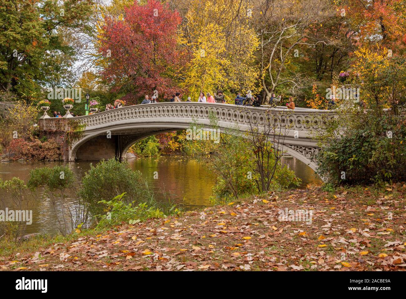 Bogen Brücke im Herbst, Central Park, New York City, Vereinigte Staaten von Amerika. Stockfoto