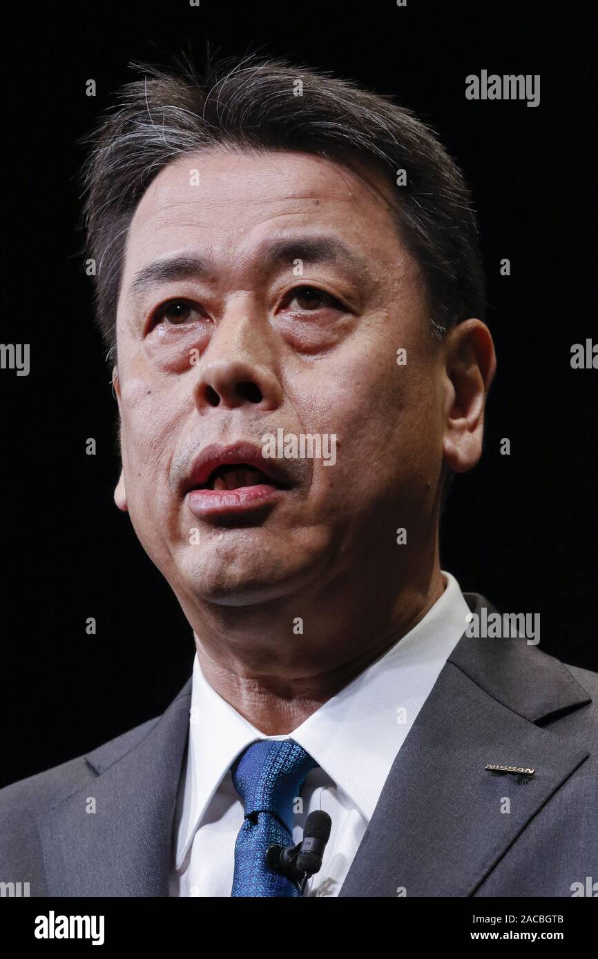 Yokohama, Japan. 2. Dez, 2019. Makoto Uchida Der neue Präsident und CEO von Nissan Motor Co., Ltd. spricht während einer Pressekonferenz am Hauptsitz des Unternehmens in Yokohama, in der Nähe von Tokio. Credit: Rodrigo Reyes Marin/ZUMA Draht/Alamy leben Nachrichten Stockfoto