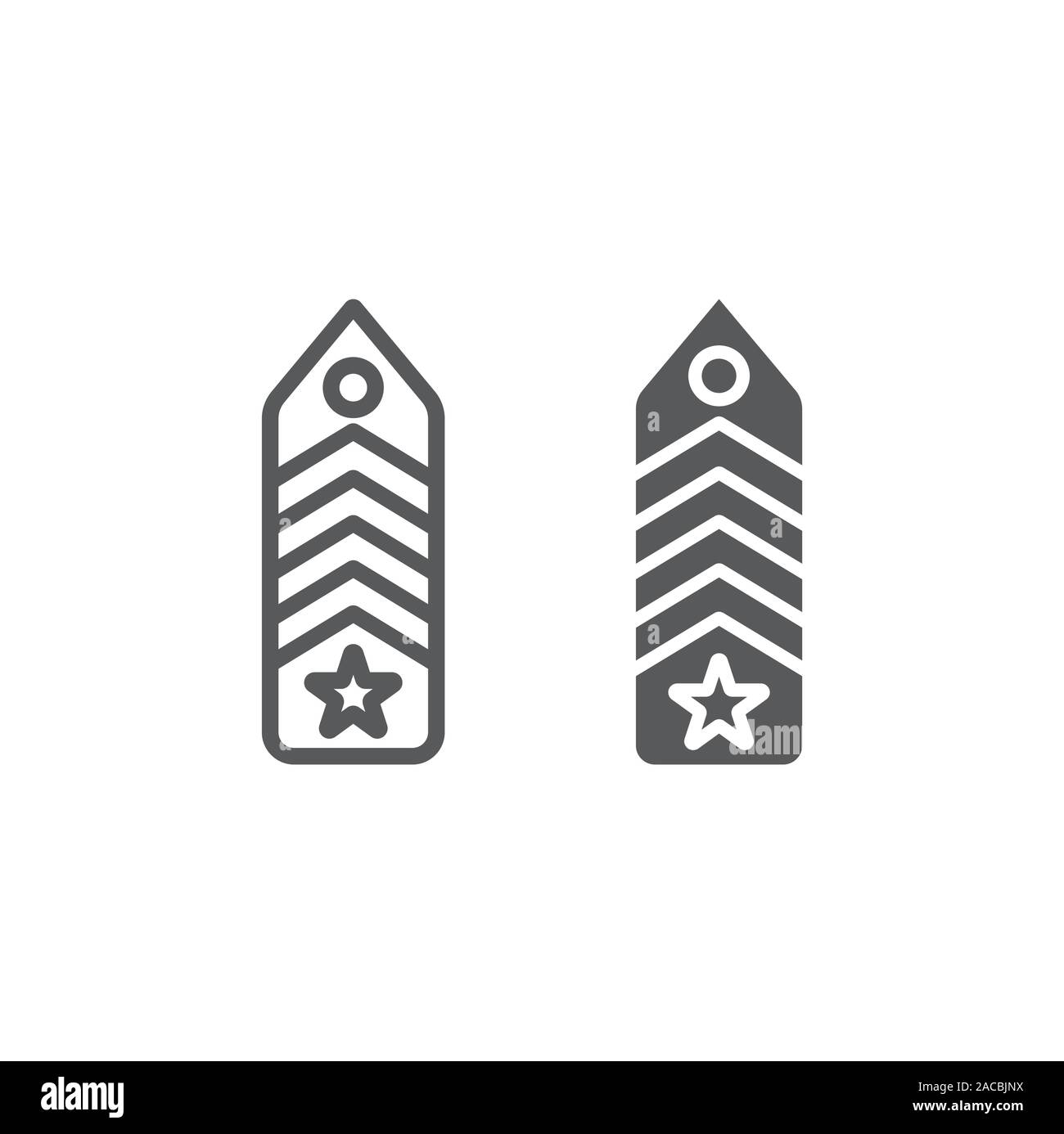 Militärische Chevron und Glyph Icon, Uniformen und Abzeichen, Army Abzeichen Zeichen, Vektorgrafiken, ein lineares Muster auf weißem Hintergrund. Stock Vektor