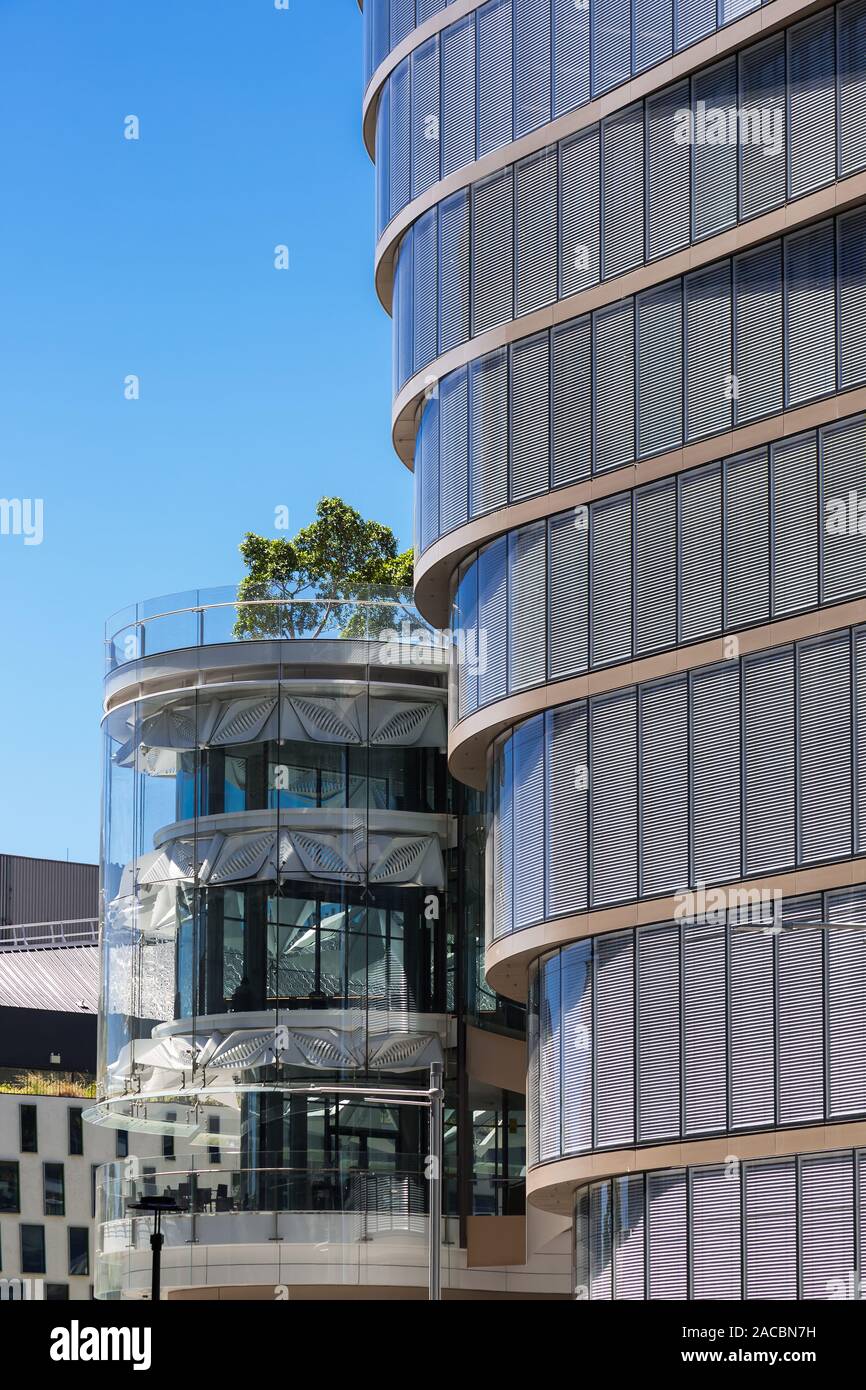 Das Glas encassed UTS Hauptgebäude hat viele einzigartige Design Features. Durch australische Architekturbüro FJMT gestaltet, es verfügt über eine 10-Ebene twiste Stockfoto
