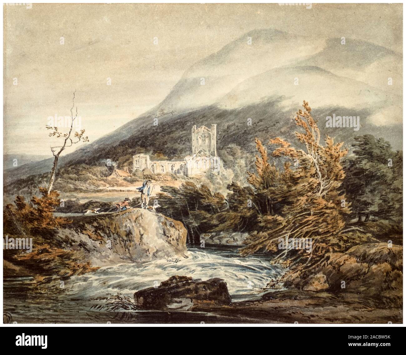 JMW Turner, Llanthony Abbey, Monmouthshire, Landschaftsmalerei, ca. 1792 Stockfoto