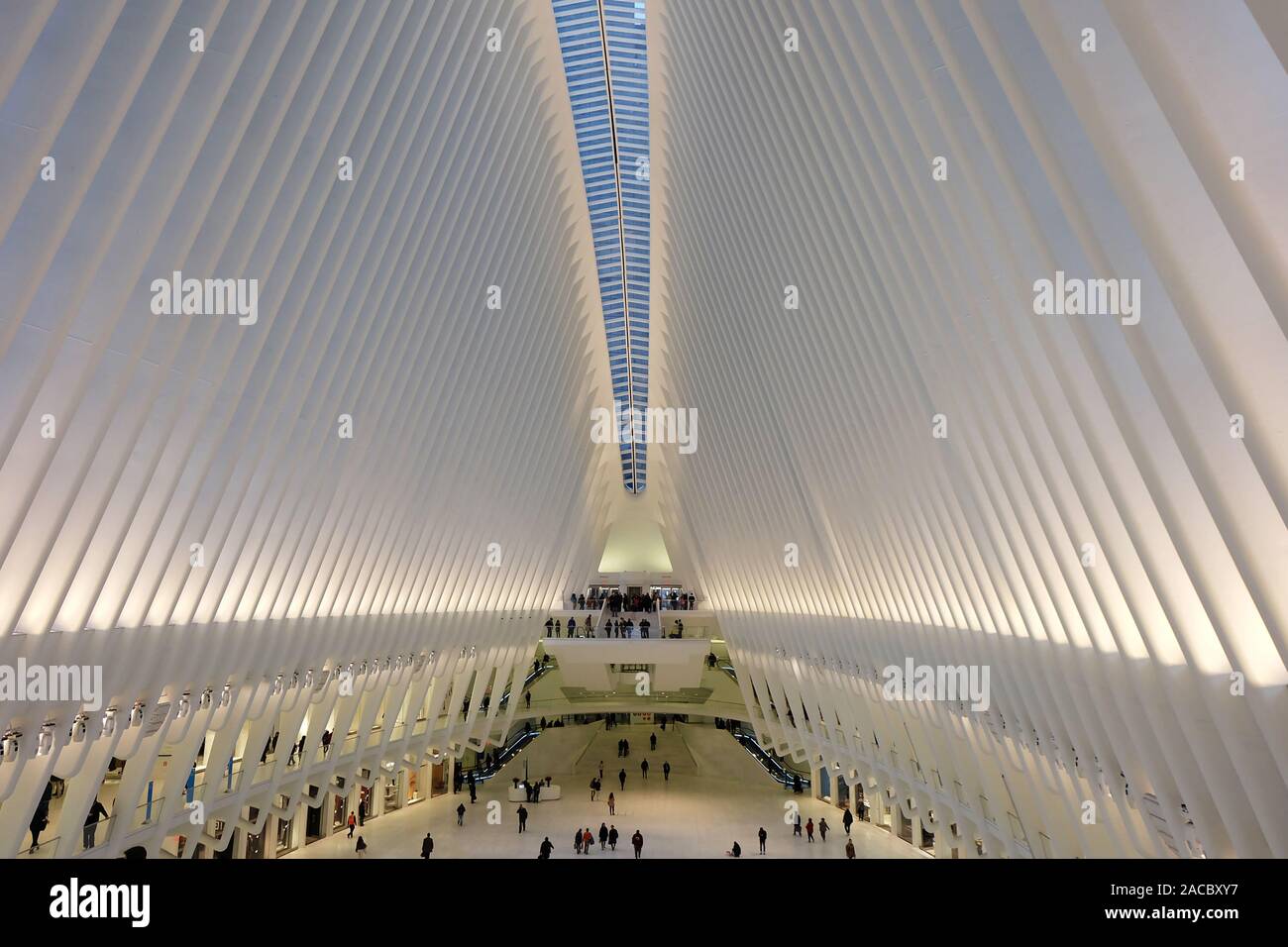 NEW YORK, NY, USA - 15. November 2017: Einrichtung der Oculus Gebäude am Westfield World Trade Center Stockfoto