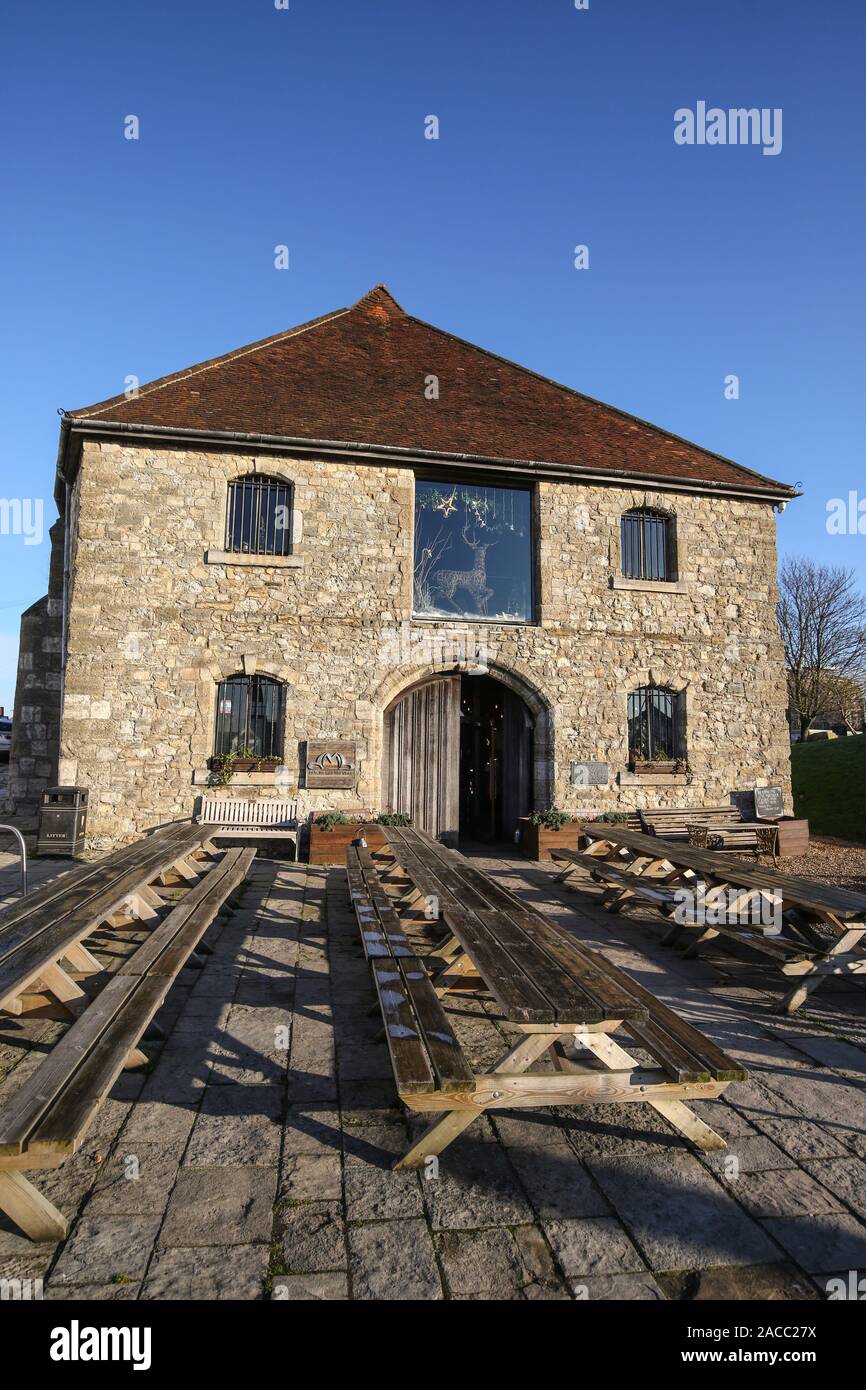 Historische die Wolle Haus in Southampton, die jetzt The Dancing Man Brauereigebäude. Stockfoto