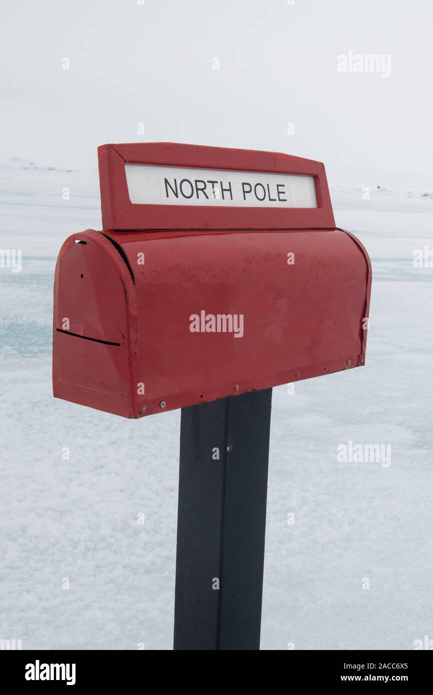 Russland, hohen Arktis geographischen Nordpol, 90 Grad Nord. Nordpol Mailbox. Stockfoto