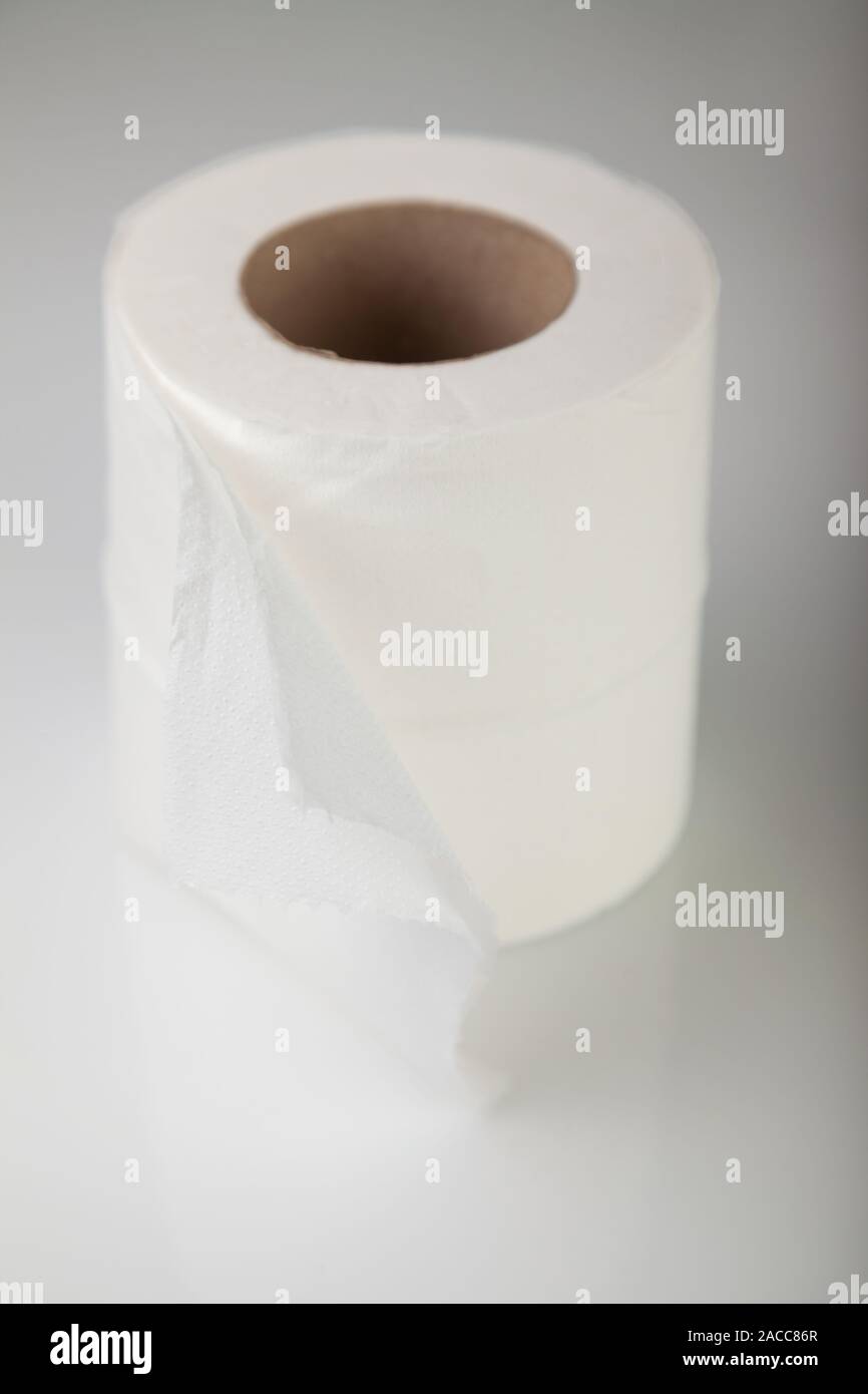 Eine einzelne Rolle weißen wc Papier. Stockfoto