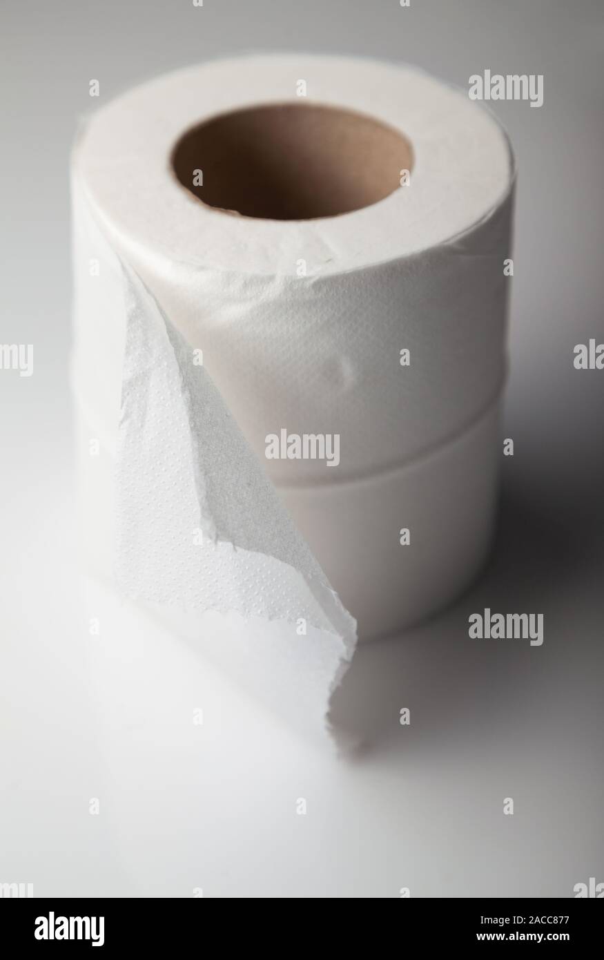 Eine einzelne Rolle weißen wc Papier. Stockfoto