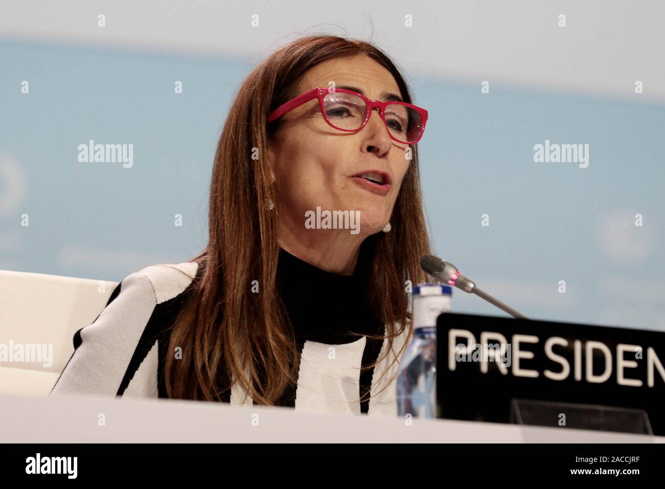 Madrid, Spanien; 12/02/2019. - Minister der Umwelt von Chile, Carolina Schmidt COP 25 Eröffnungsfeier während der ersten Tun der COOP 25 Chile in Madrid, Spanien. foto: Juan Carlos Rojas/Picture Alliance | Verwendung der weltweiten Kredit: dpa Picture alliance/Alamy leben Nachrichten Stockfoto