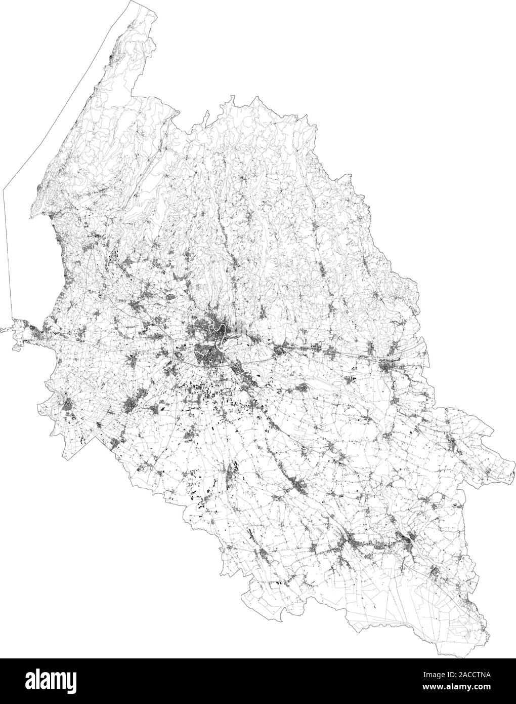 Sat-Karte der Provinz Verona, Städte und Straßen, Gebäude und Straßen der Umgebung. Venetien, Italien. Karte Straßen Stock Vektor