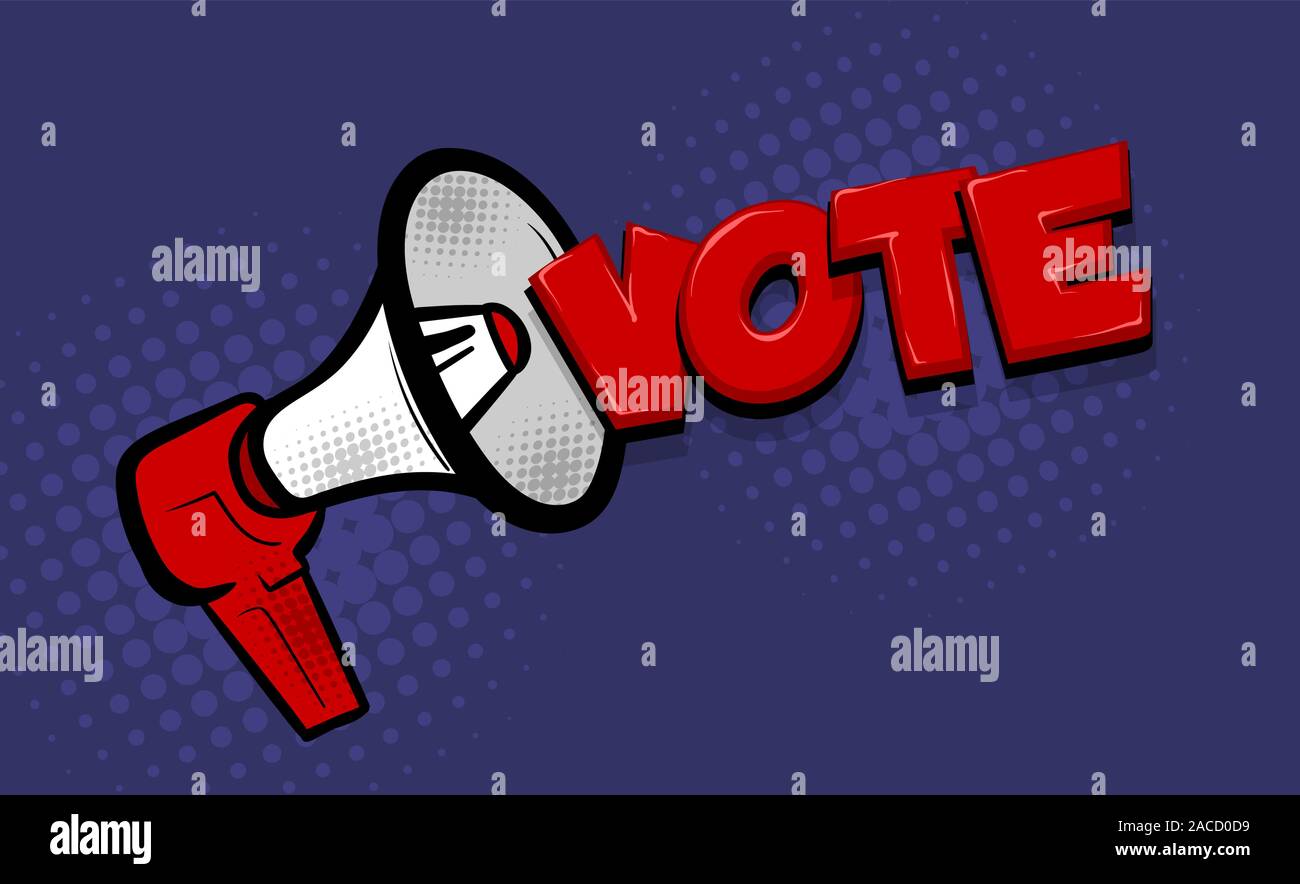 Megaphon Abstimmung USA 2020 Comic Text Sprechblase pop art Stock Vektor