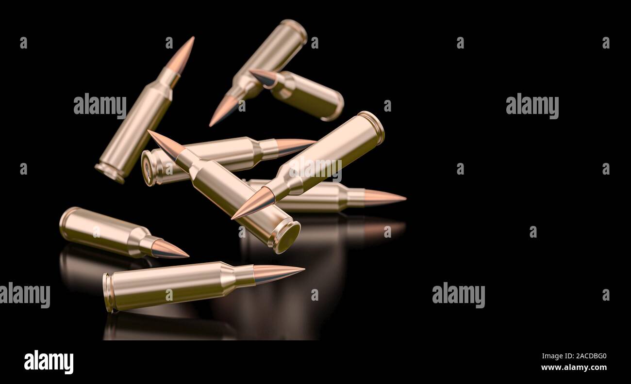 3D-Bild der Kugeln einer 7,62 Kaliber Assault Rifle. Stockfoto