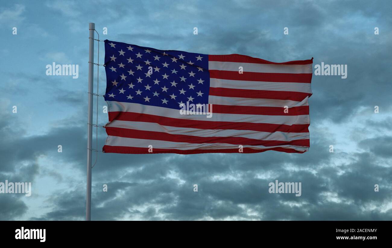 USA 3d-Flagge im Wind. 3D-Darstellung. Stockfoto