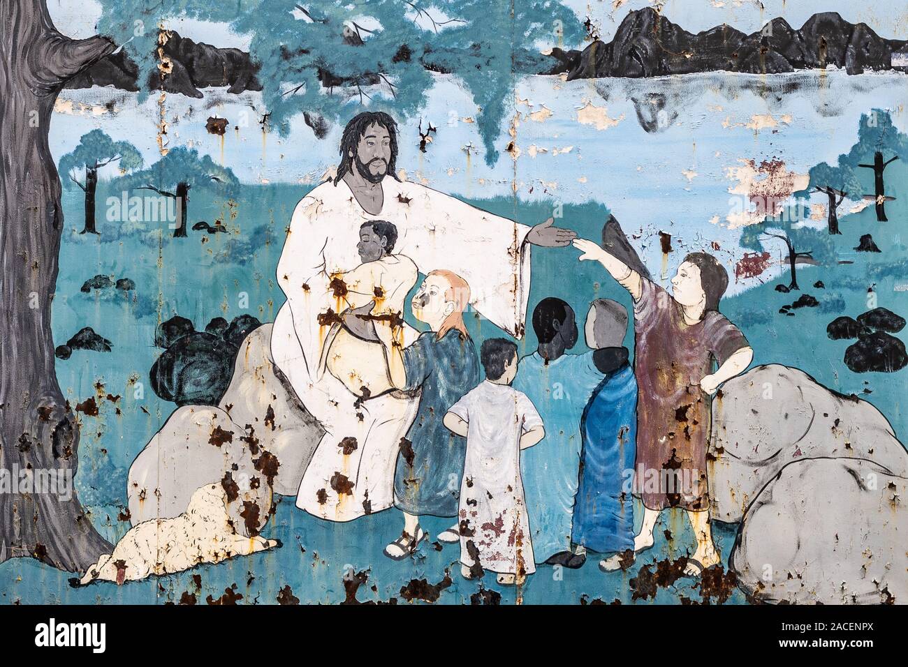 Wandbild im Westen Garfield Park Nachbarschaft Darstellung schwarz Jesus Stockfoto