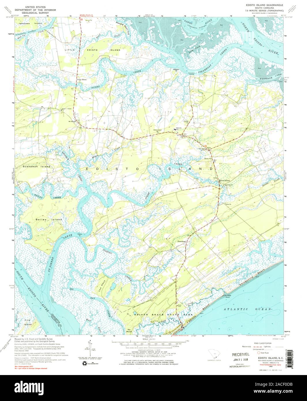 USGS TOPO Karte Südcarolina Sc Edisto Island 260961 1960 24000 Wiederherstellung Stockfoto