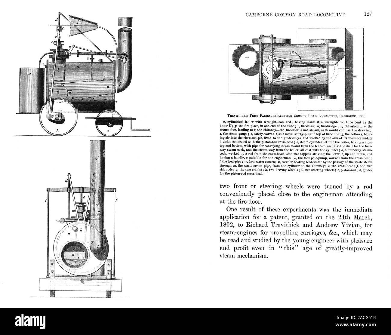 Puffing Devil Lokomotive. Diagramme und Text erklärt Richard Trevithick