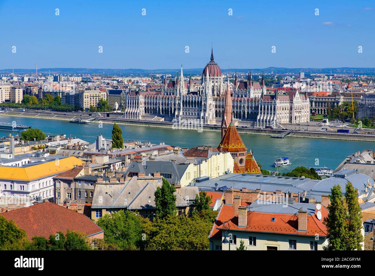 Panorama der ungarischen Parlament und Donau, Budapest, Ungarn Stockfoto