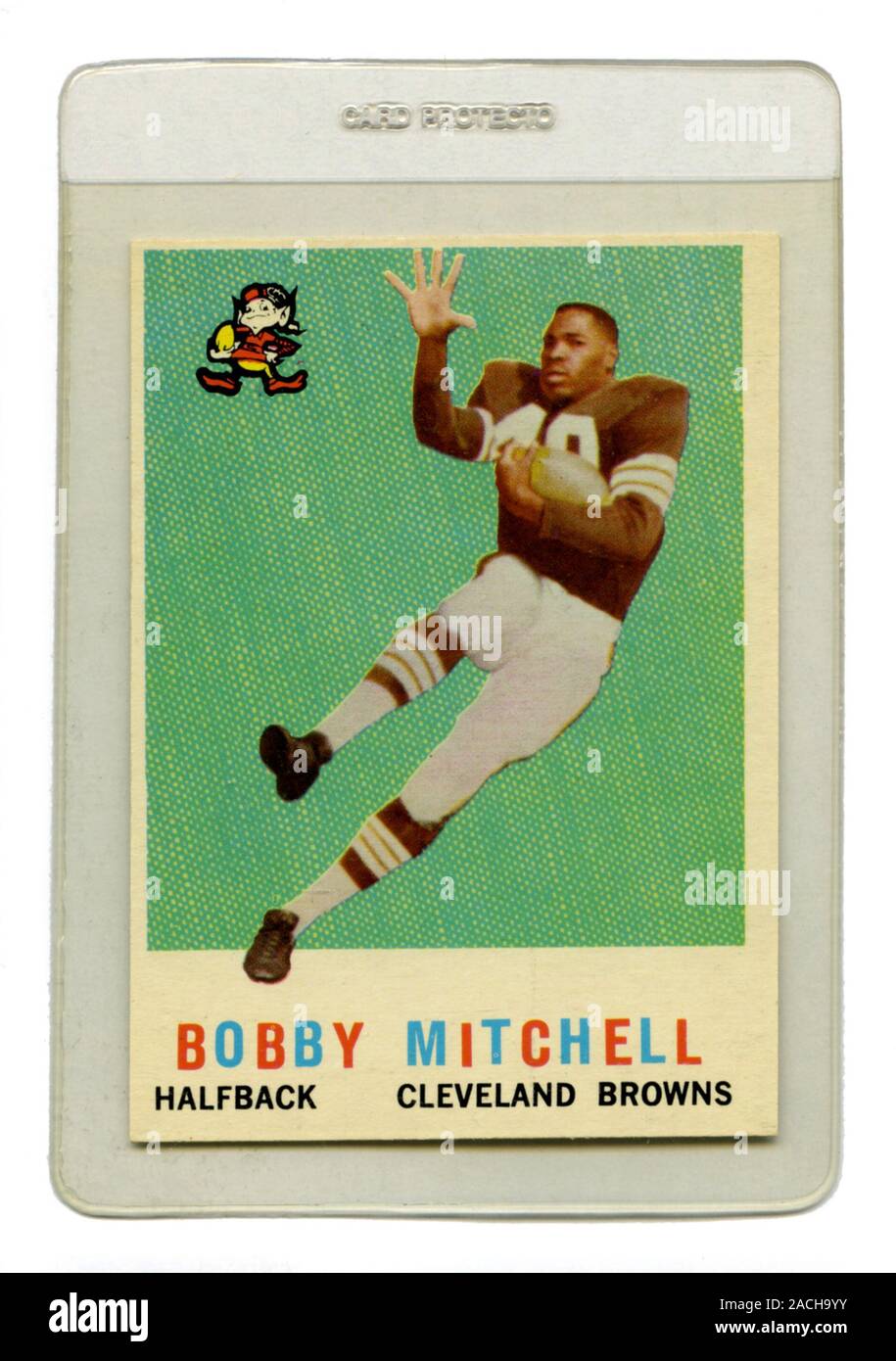Classic Football Card, Bobby Mitchell ein Läufer mit den Cleveland Browns von Topps Gummi ausgestellt im Jahre 1959. Stockfoto