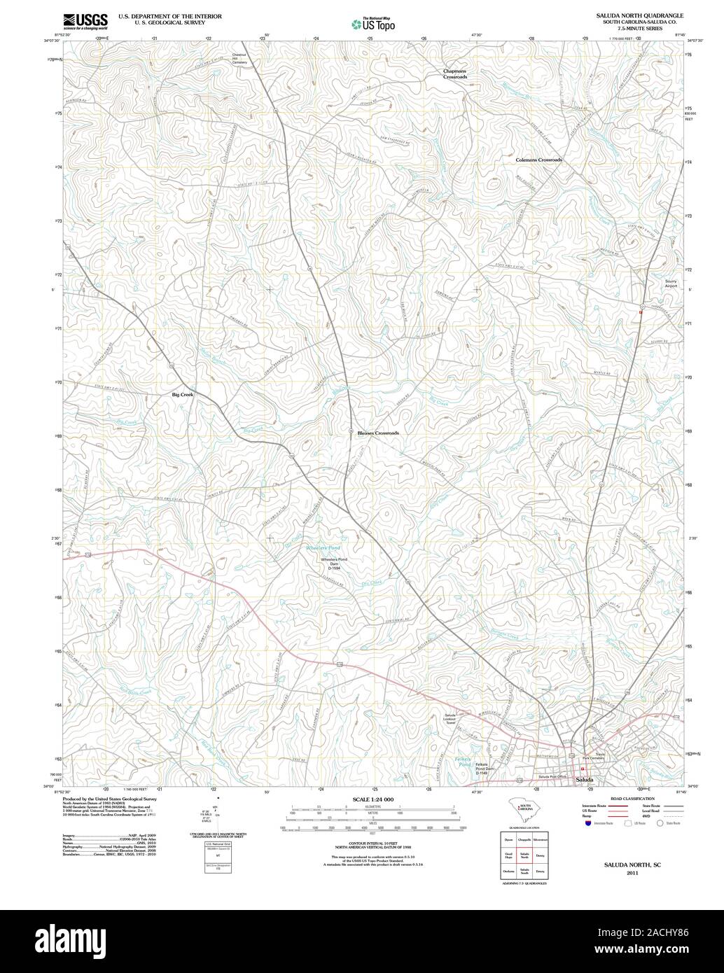 USGS TOPO Karte Südcarolina Sc Saluda Norden 20110818 TM Wiederherstellung Stockfoto