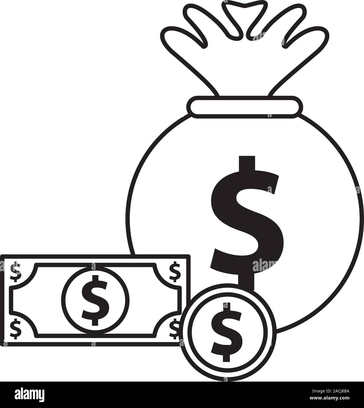 Bill und Münzen im Beutel Geld Dollar Stock Vektor