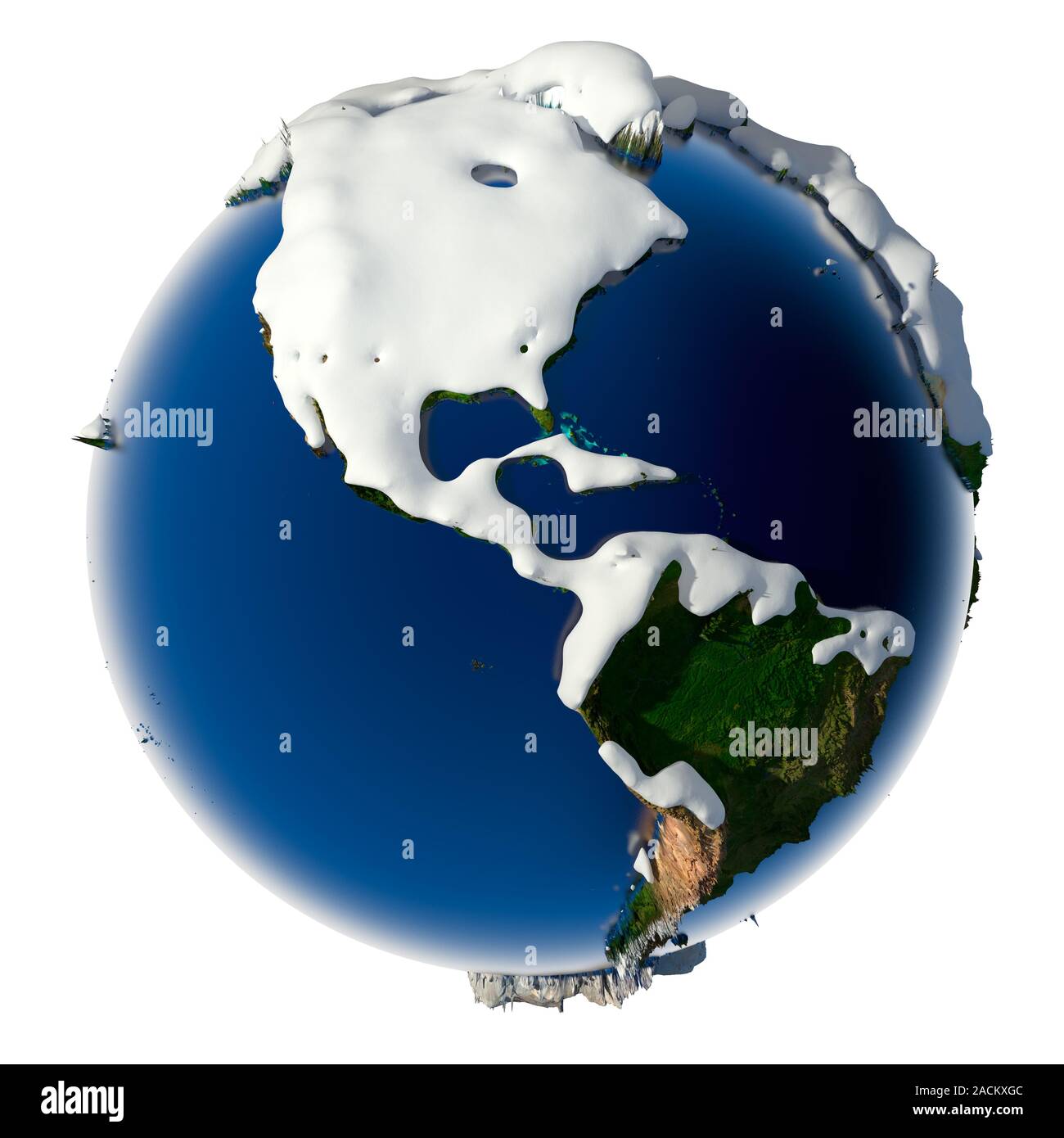Planet Erde ist durch Schneeverwehungen abgedeckt Stockfoto