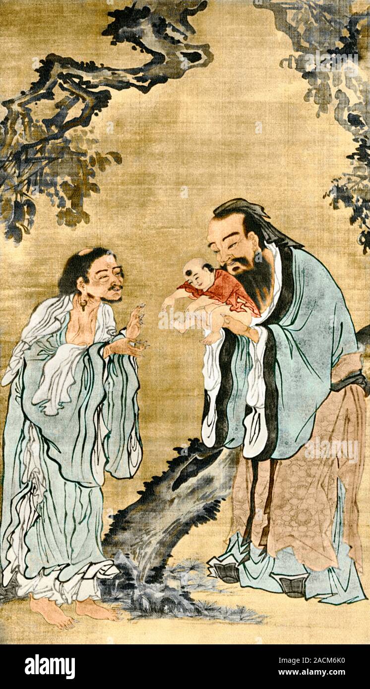 Lao-Tse präsentiert das Kind Konfuzius zu Sakyamuni (Buddha). Lao-tse ...