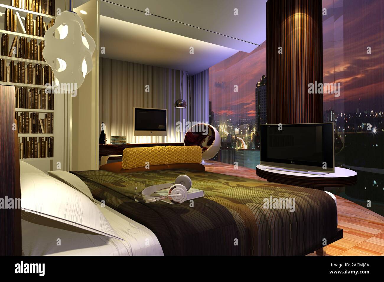 Schlafzimmer, 3D-Visualisierung Stockfoto