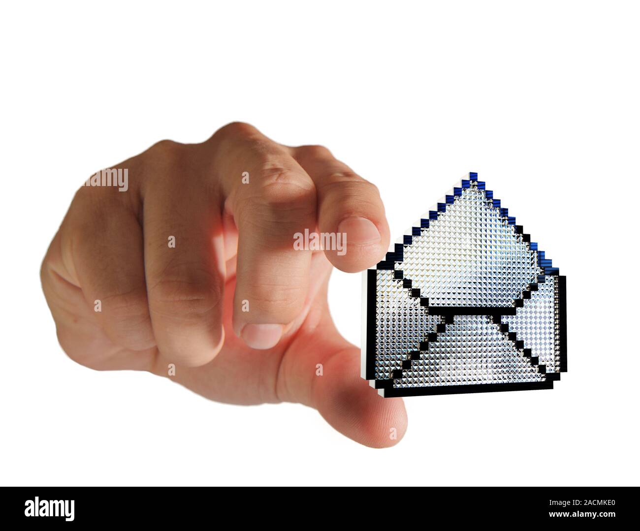 Hand nimmt Pixel tasten Symbol e-mail Stockfoto
