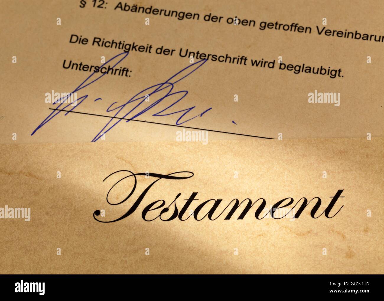 Testament in Deutscher Sprache Stockfoto