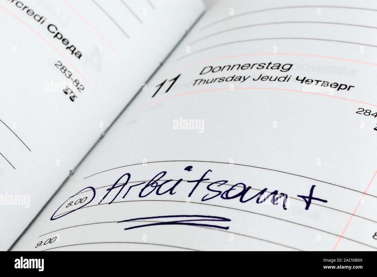 Eintrag im Kalender: Arbeitsamt Stockfoto