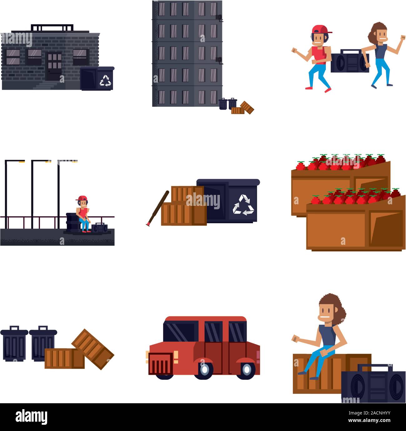 Satz von video game pixelated Zeichen und Symbole Stock Vektor