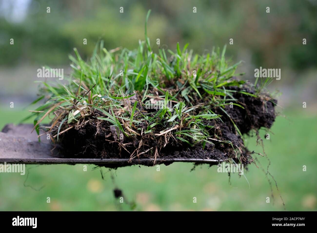 Close-up Lufthutze mit Gras und Erde auf Stockfoto