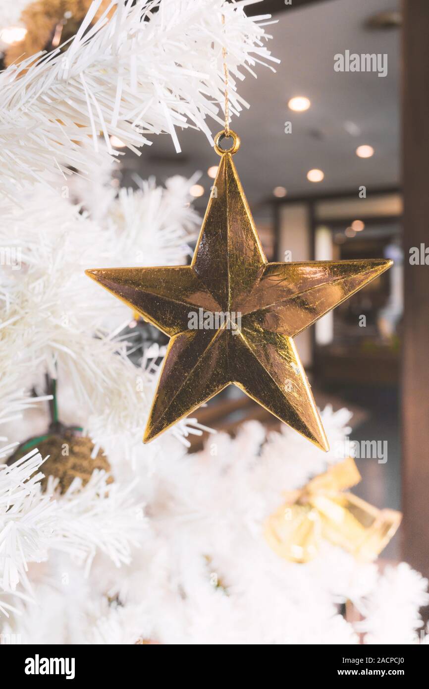 Weihnachtsbaum mit Golden Star und weißen Hintergrund. Stockfoto