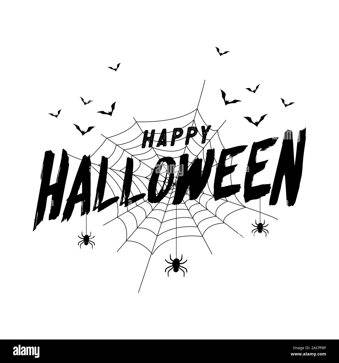 Happy Halloween text Banner mit Bat und Spinnennetz. Stock Vektor