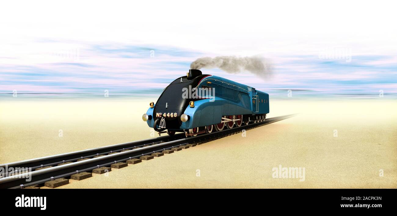 Mallard Dampflok. Artwork der Klasse A4 Dampflok 4468 Stockente, die schnellste Dampflok der