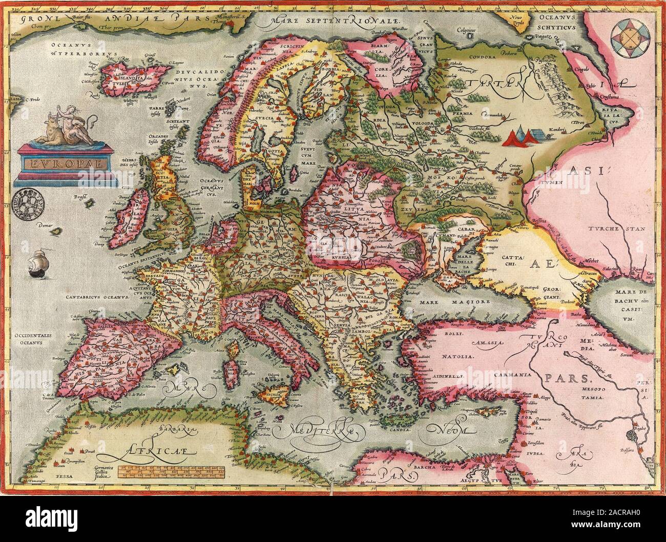 Ortelius die Karte von Europa. Dieser Karte von Europa aus dem Jahr 1603 Ausgabe des "Theatrum orbis terrarum" (WELTTHEATER). Erstmals im Jahre 1570 veröffentlicht durch Stockfoto