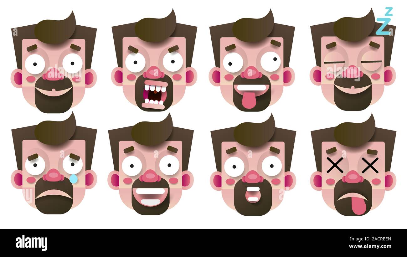 Satz von Emoticons mit unterschiedlichen Emotionen isoliert auf weißem Hintergrund Vector Illustration für Web Design Stock Vektor