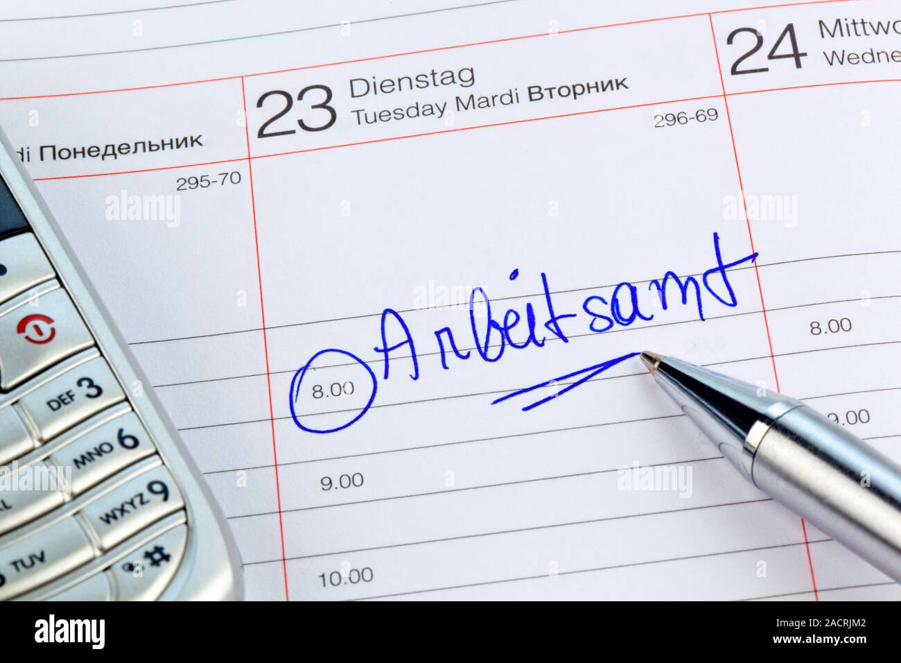 Eintrag im Kalender: Arbeitsamt Stockfoto