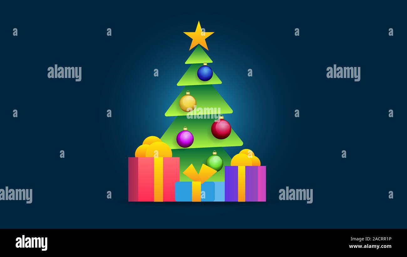 Cartoon Illustration der Weihnachtsbaum mit Geschenken Vektor Stock Vektor