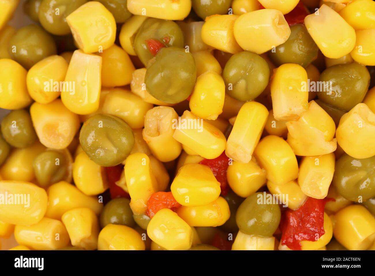 Mais und Erbsen mit Tomaten. Stockfoto