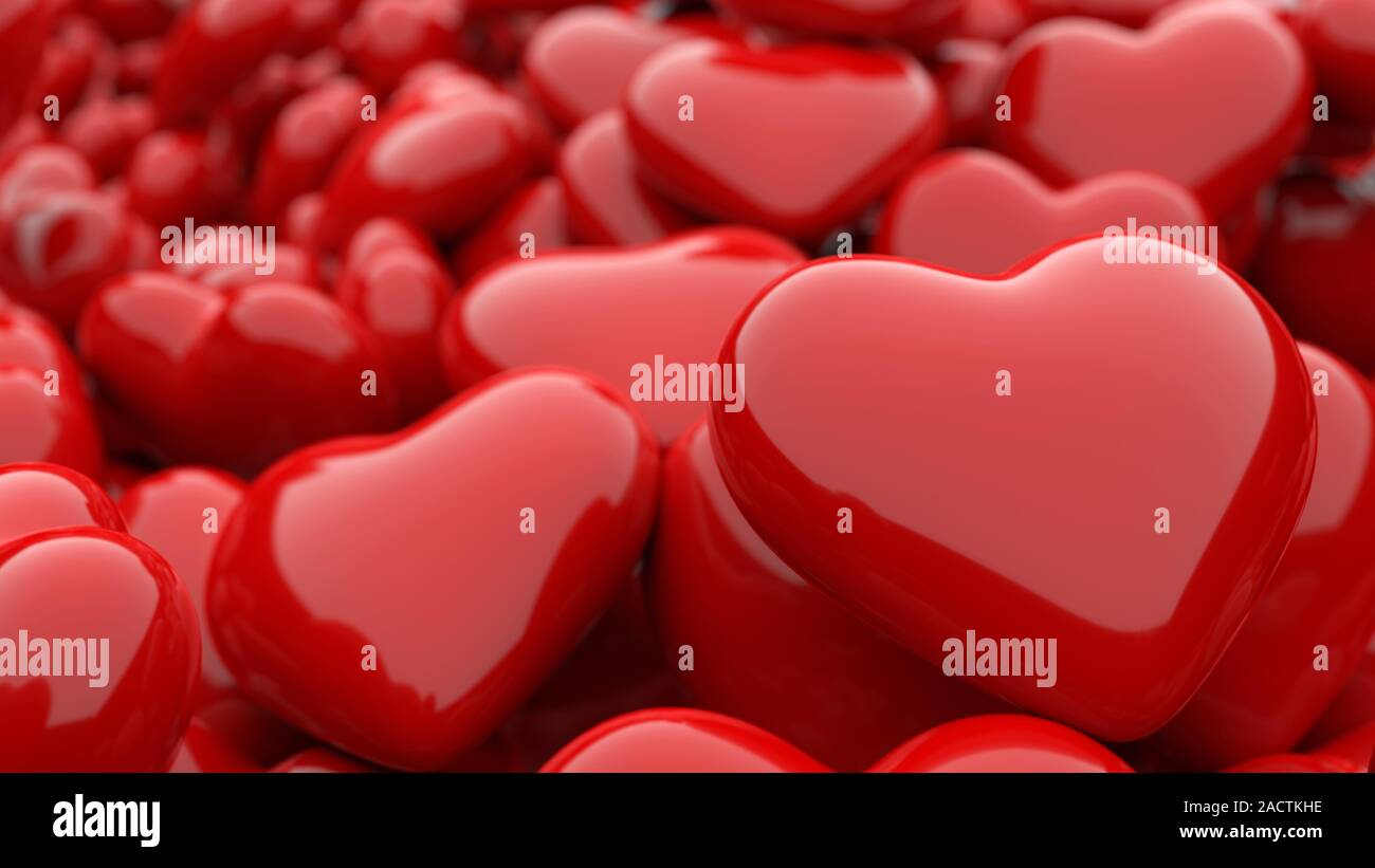 Glänzend glänzend Valentine Hearts Hintergrund. Computer gerenderte Abbildung Stockfoto