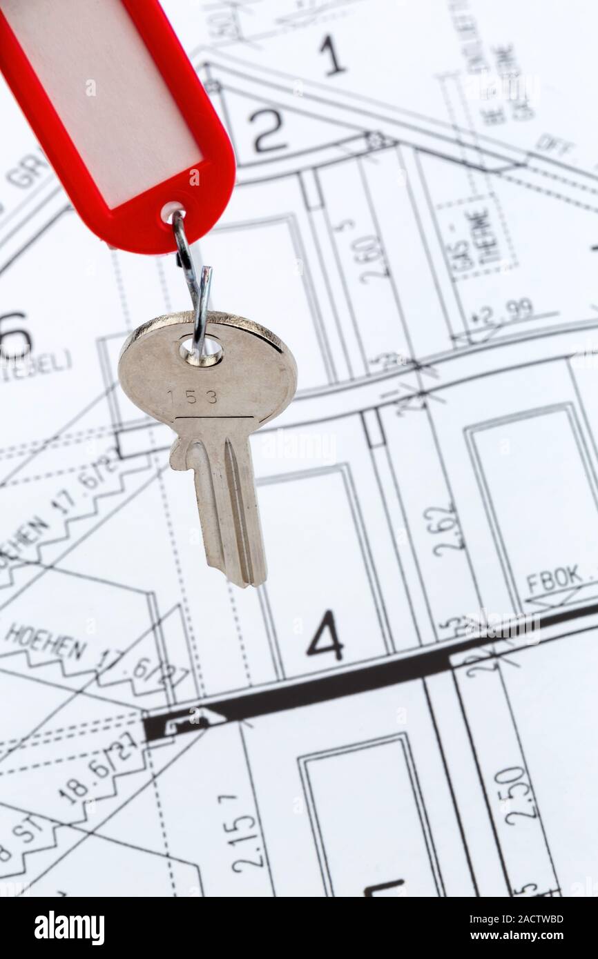 Haus plan mit Schlüssel Stockfoto