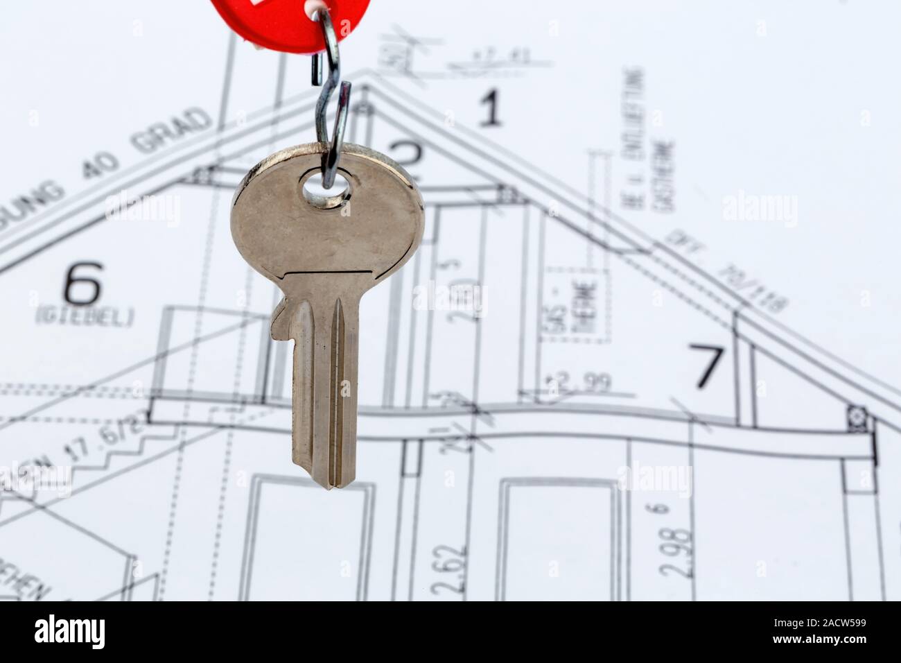 Haus plan mit Schlüssel Stockfoto