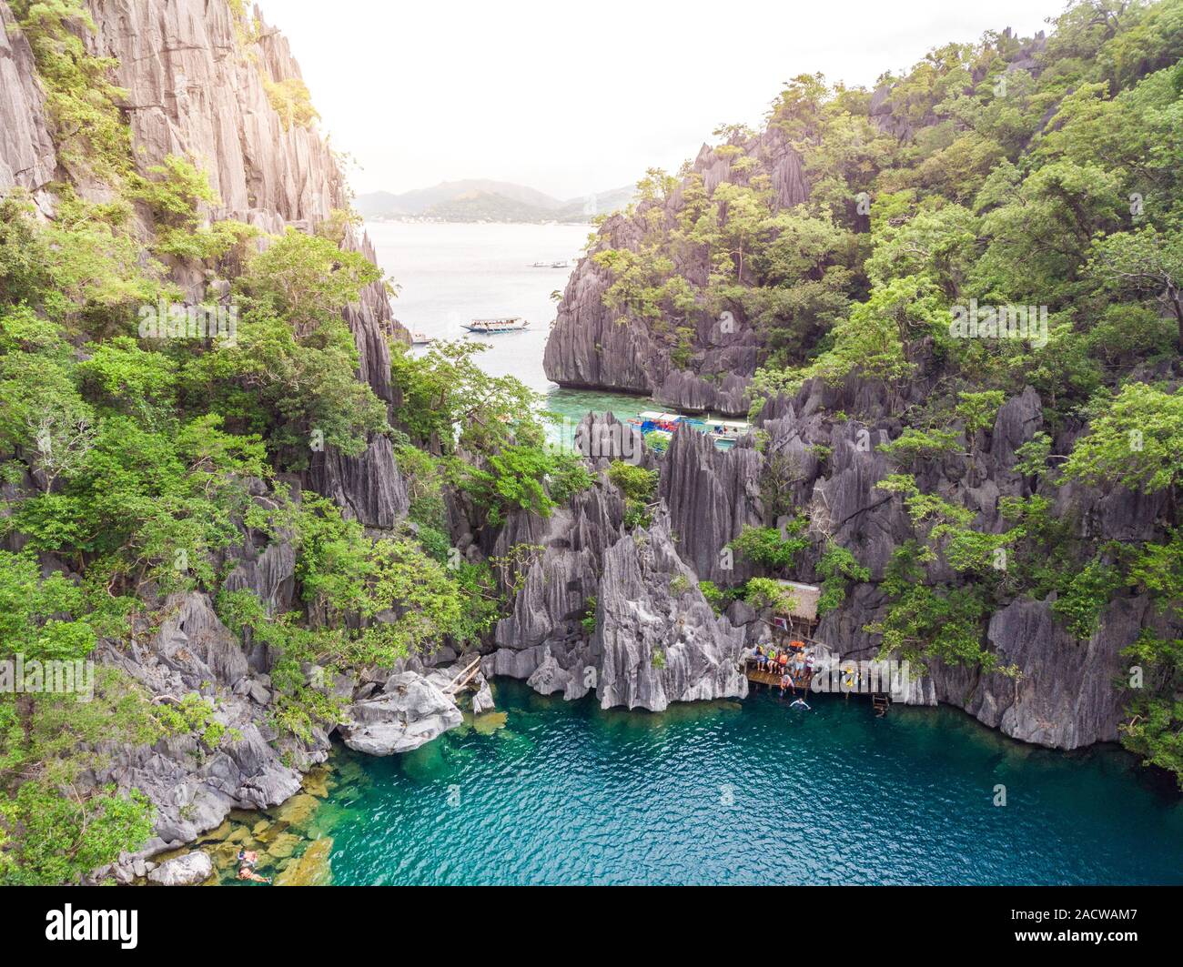 Luftaufnahme von Barracuda See auf Paradise Island, Coron, Palawan, Philippinen - tropisches Reiseziel Stockfoto